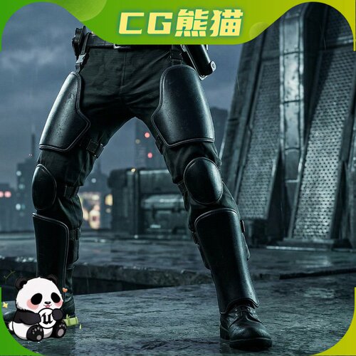 MH文件Black Armored Tactical Pants with Heavy Leg Protection
