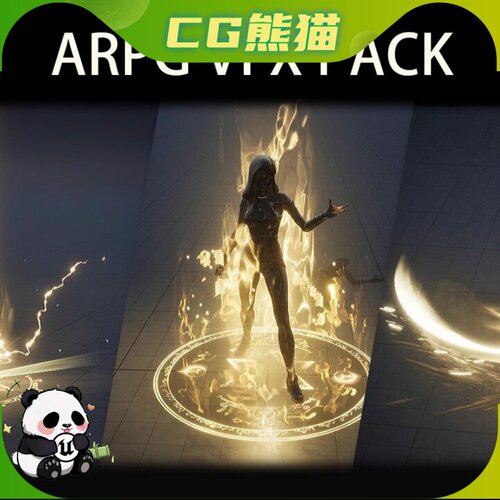 UE5虚幻5.4-5.8 ARPGVFXPack01 金色冲击波盾牌技能魔法特效