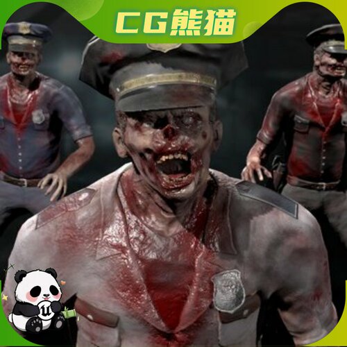 UE4虚幻5 Zombie cop 游戏低多边形警察丧尸角色模型