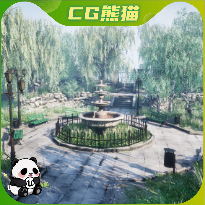 UE4虚幻5 Park Photo Scanned Assets 写实公园园林花园喷泉