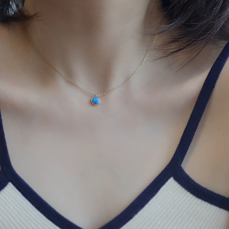 s925纯银蓝色星空欧泊石锁骨链女