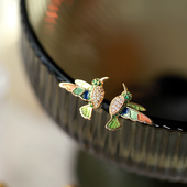 灵动超仙立体彩色小鸟耳钉小众甜美耳环2026年新款 爆款 高级感耳饰