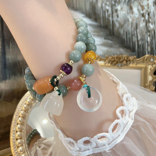 新中式天然石平安扣莲蓬手链女