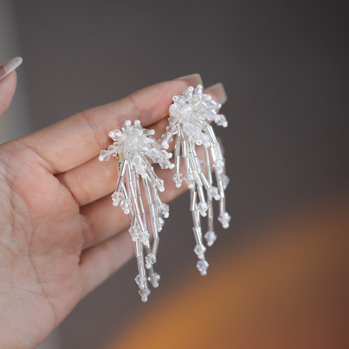 小众串珠流苏耳钉女夸张个性时尚