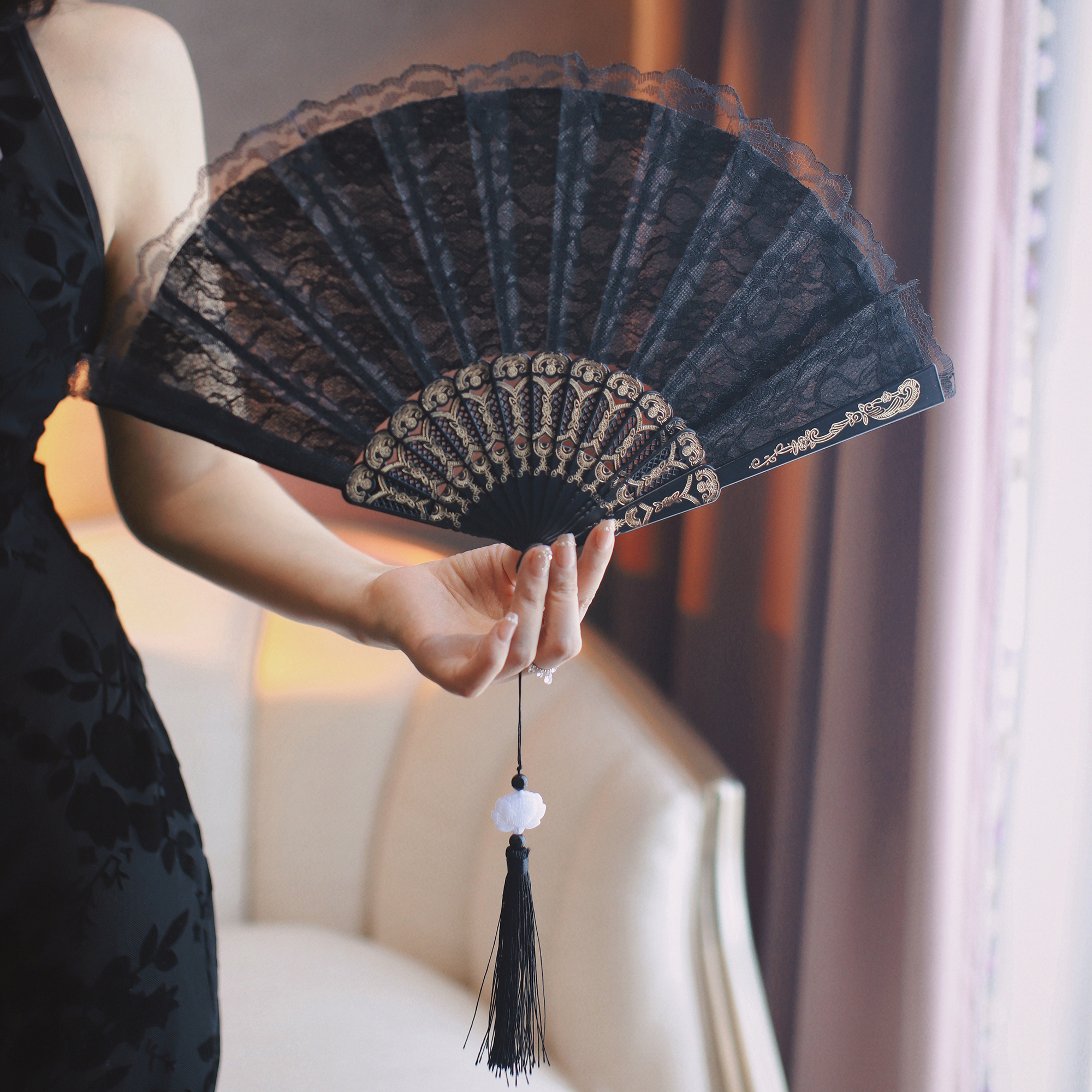 复古蕾丝折扇女流苏古风扇子流苏