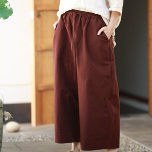 夏末/听花香 色织高密精棉宽松休闲阔腿裤 百搭文艺长裤