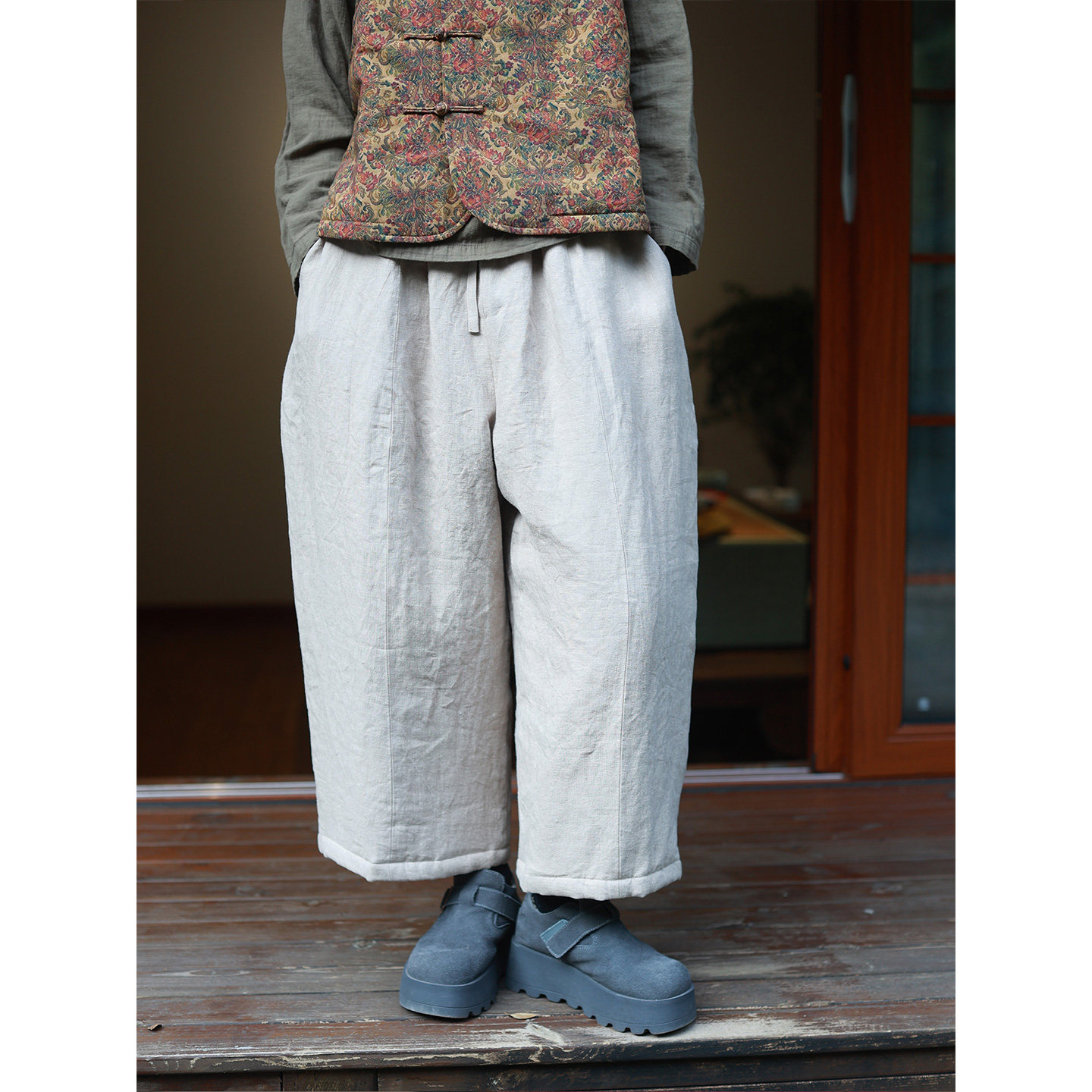 冬林 麻本/听花香 亚麻夹棉加厚素雅禅意长裤 宽松保暖百搭棉裤,女装/女士精品,休闲裤,淘宝优惠券,粉丝福利购,淘宝优惠卷