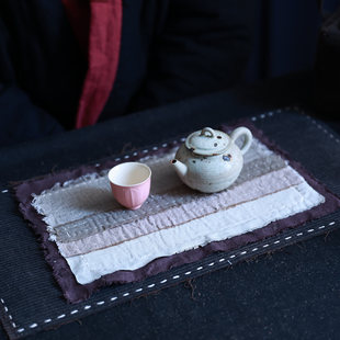 听花香 纯手缝生态麻茶席 隔热干泡垫毛边层次复古感桌旗CD