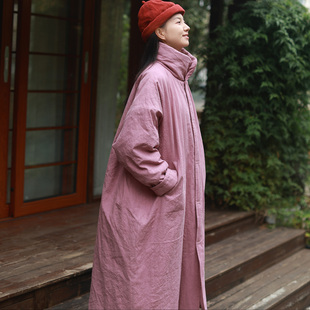 听雪/听花香 亚麻棉夹棉宽松H版大袍子 加厚保暖防风棉服