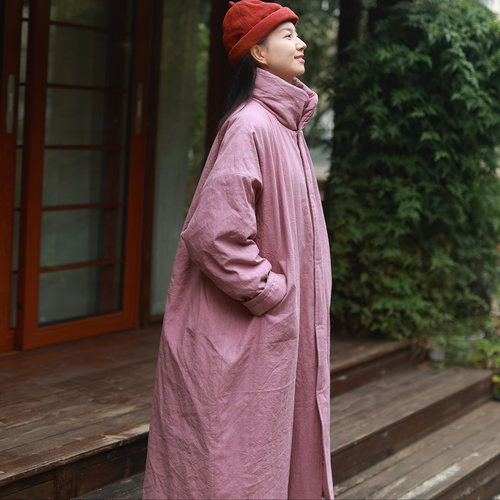 亚麻棉夹棉宽松H版大袍子