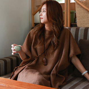 小水仙/听花香 50姆米野生柞蚕丝疙瘩绸双面穿袍子 禅意古朴长袍