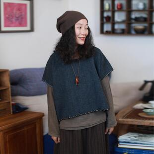 棉麻复古文艺套头圆领手工缝线休闲上衣 秋 糖果 听花香春秋