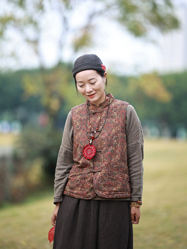 复古汉麻棉服马甲女外穿