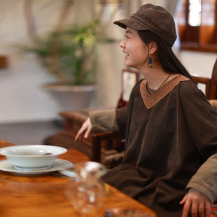 静闲/听花香 春款 野生柞蚕丝宽松V领古朴重工双面穿侘寂风上衣