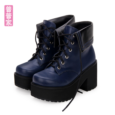 taobao agent Navy high low boots platform, 2020, Lolita style