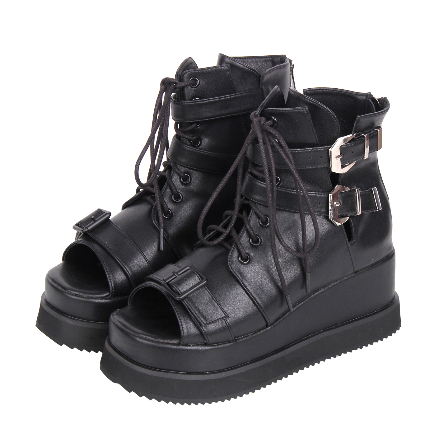 普普家2025新品LoIita朋克露趾 皮带扣系带松糕双层厚底鞋L441