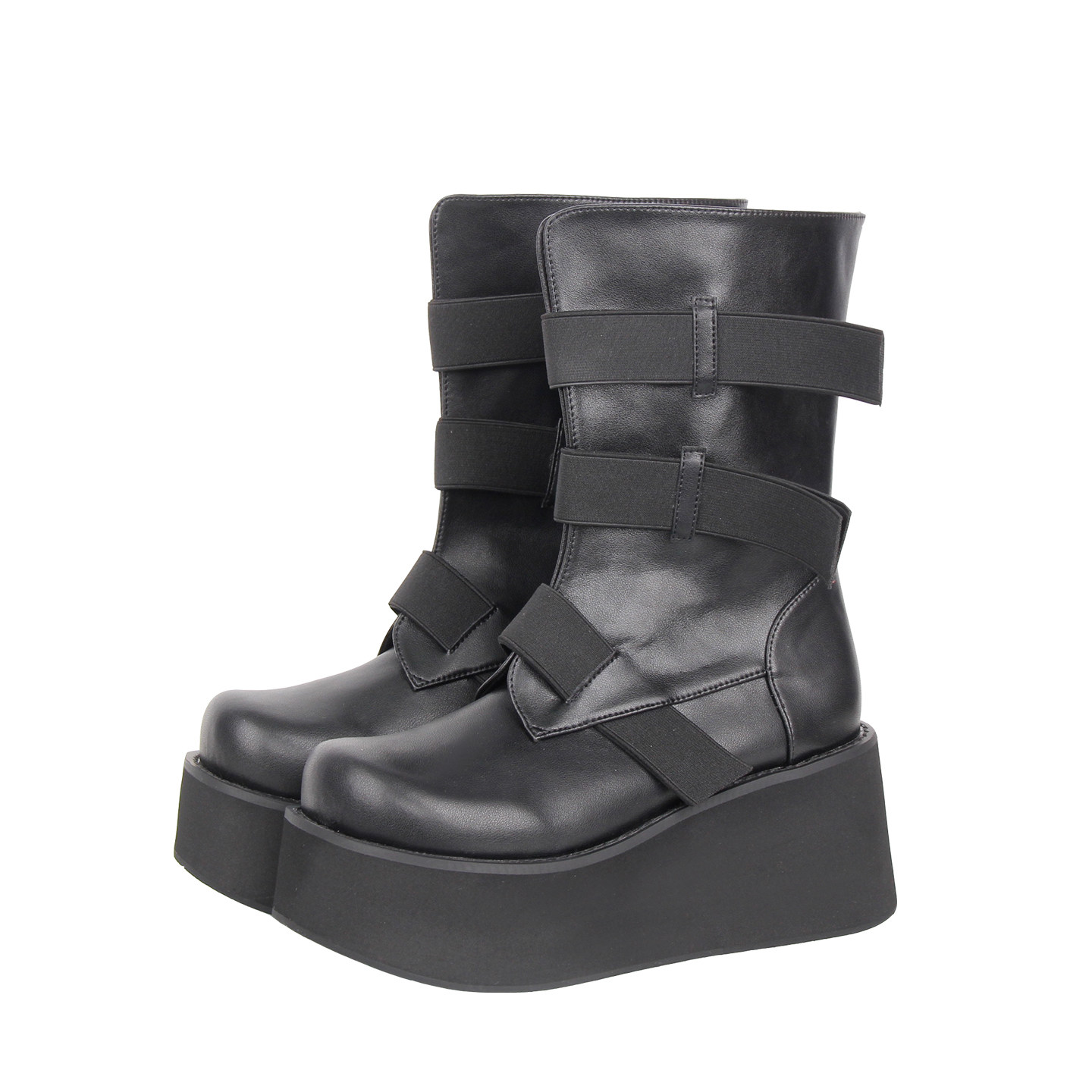 普普家 2026新品 Lolita punk圆头简约松紧带松糕厚底中筒靴M174,女鞋,时装靴,淘宝优惠券,粉丝福利购,淘宝优惠卷