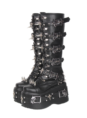 普普家2025新品经典秋冬哥特风朋克靴鞋底链子重工系带短筒靴M223