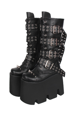 普普家 2023经典秋冬哥特风朋克靴超高跟15CM系带高筒靴M129