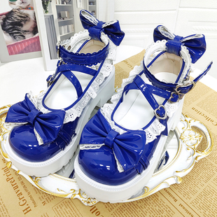 普普家 圓頭淺口Lolita鞋 蝴蝶結(jié)高跟公主花邊洛麗塔鞋 8018 新品