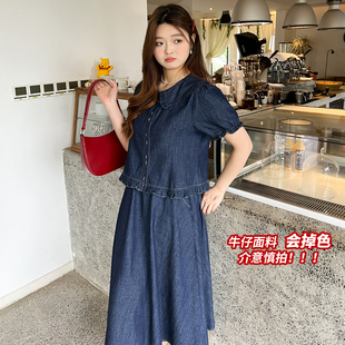 套装 百分百学院减龄正肩外套荷叶边半身裙牛仔夏季 特价 女 大码