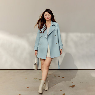 大码百分百女装微胖mm2026春气质正肩翻领收腰显瘦风衣外套