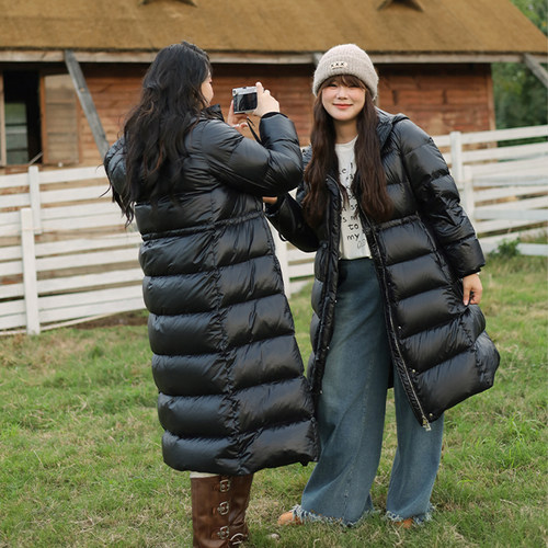 大码百分百微胖mm女装冬宽松保暖石墨烯内里蓄热羽绒服长款外套