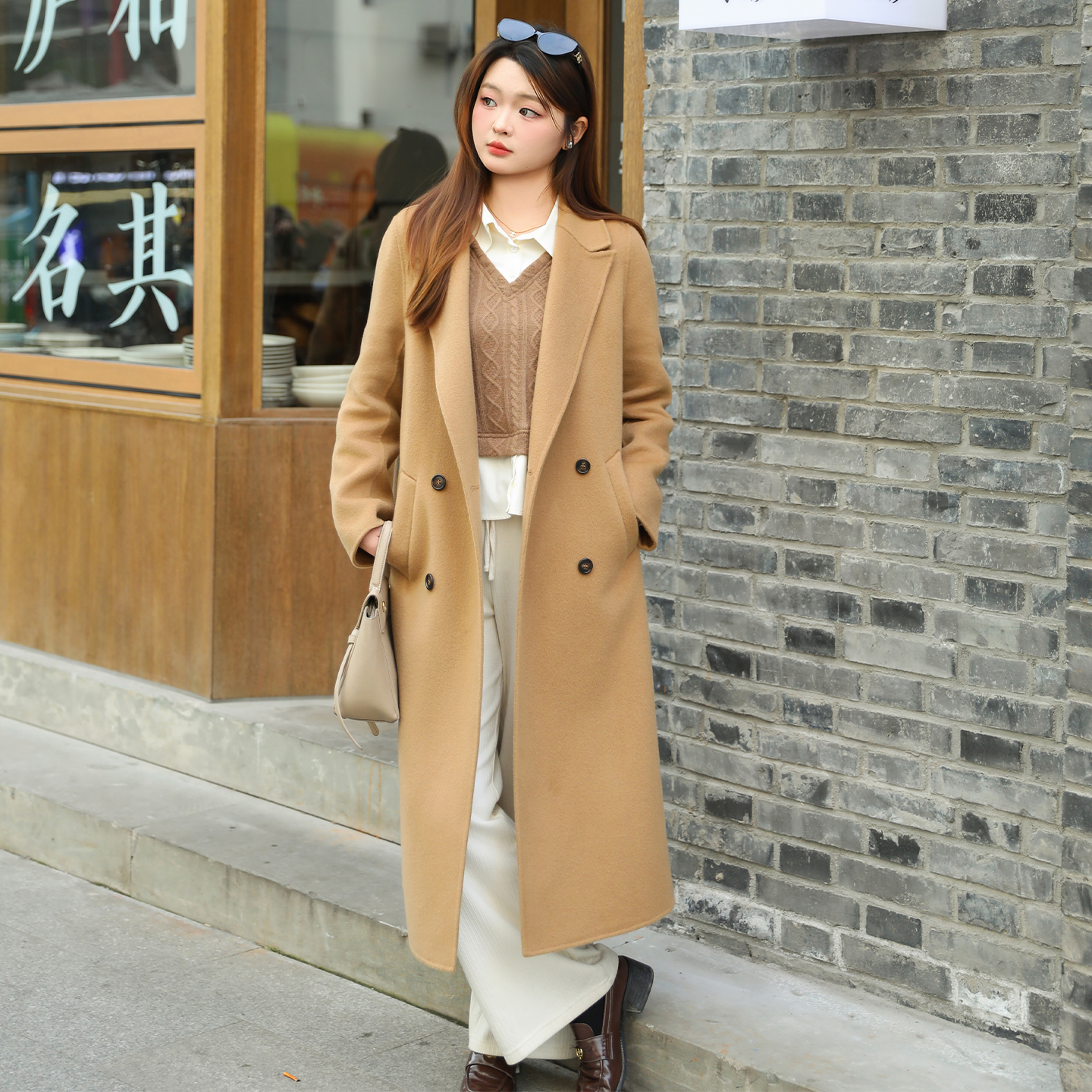 大码百分百女装微胖mm冬季气质显瘦正肩双面呢羊绒大衣外套