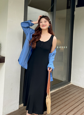 大码百分百2025夏季新款女装气质显瘦高级感无袖背心连衣裙