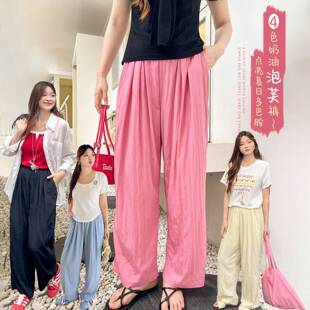 直筒裤 大码 胖mm松紧腰宽松舒适多色百搭休闲裤 夏季 子 百分百女装