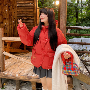 外套面包服 冬保暖棉服不规则正肩短版 大码 百分百微胖mm女装