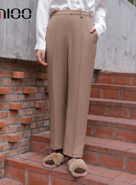 大码女装高级气质休闲裤子女2024春夏新款卡其色直筒西装裤