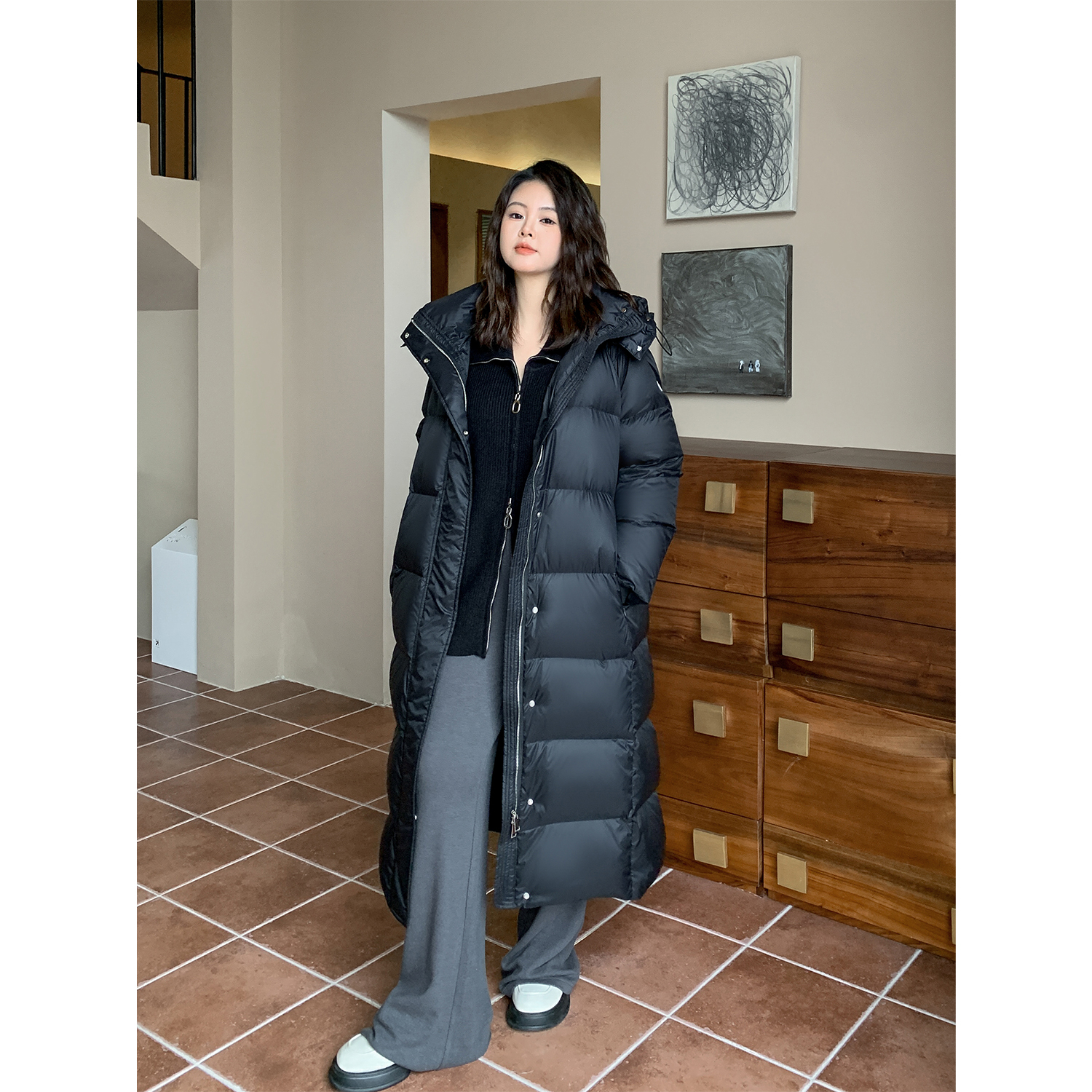 保暖超厚充绒羽绒服连帽外套长款