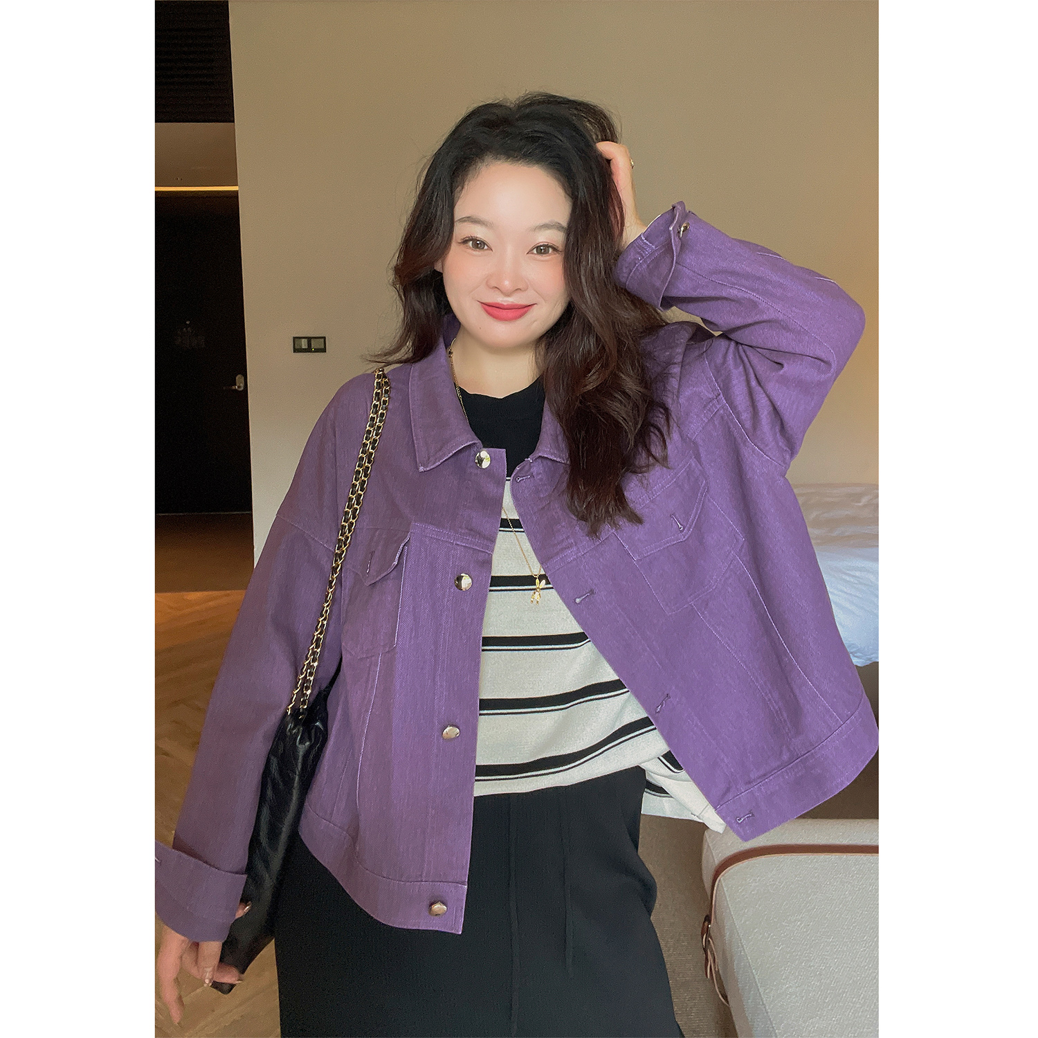 大码百分百复古做旧牛仔外套