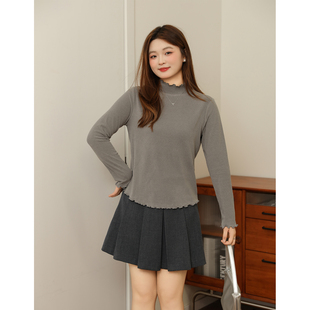 百搭纯色波边立领T恤德绒打底衫 微胖mm秋季 百分百女装 大码