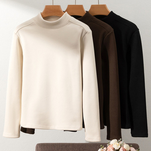 弹力舒适~半高领直角肩长袖T恤女内搭仿羊绒打底衫女秋冬显瘦上衣