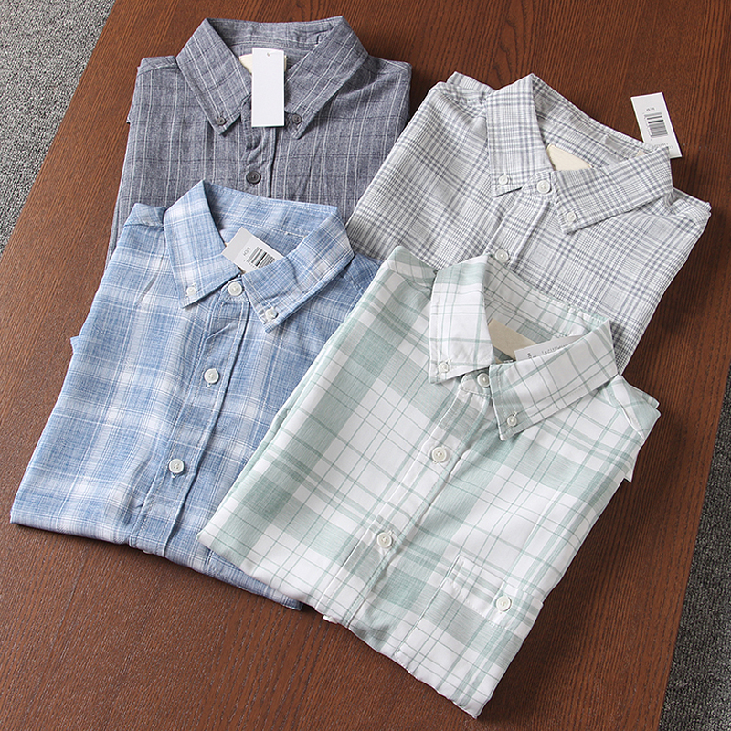 短袖轻薄抗皱吸湿透气格子衬衫