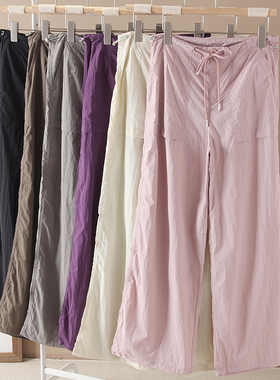 美式街头口袋工装裤户外露营登山休闲抽绳降落伞裤女休闲伞兵裤潮