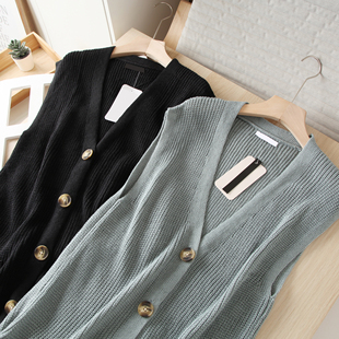 土耳其单~松弛感中长款V领宽松无袖针织衫马甲背心女秋冬2025新款