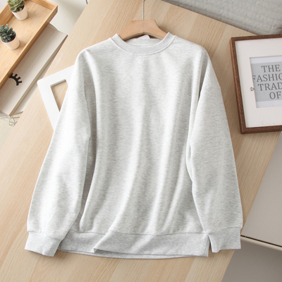 纯色套头加绒灰色圆领卫衣