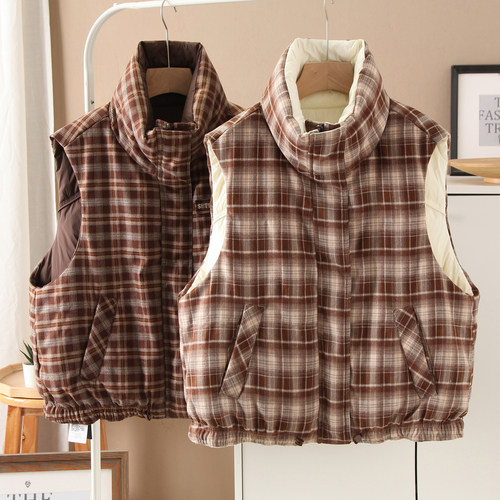 正反两面穿立领无袖羽绒服马甲