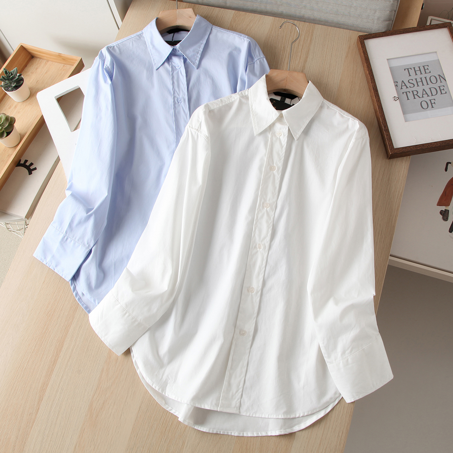 宽松休闲气质通勤女棉质衬衫上衣