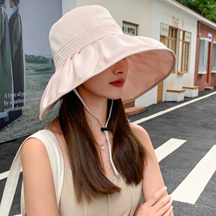 专柜款！防嗮渔夫帽新款大帽檐遮阳帽纯色可折叠防紫外线太阳帽子