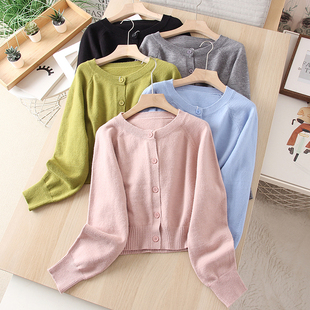 颜色巨美！新色~标准版型圆领单排扣短款长袖针织开衫外套女上衣