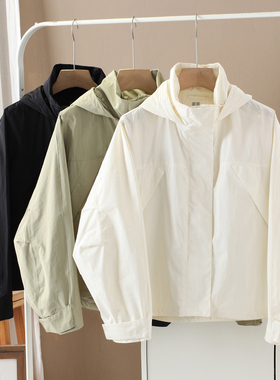 纯色防风立领连帽户外宽松显瘦夹克2026春季新款长袖女装外套W184