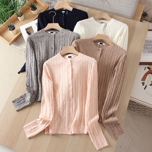 日单女装纽花圆领针织开衫2025秋季简约时尚百搭长袖毛衣显瘦上衣