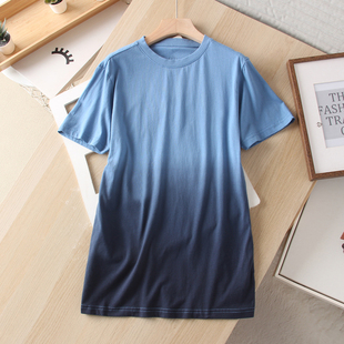 亲肤透气夏季渐变色圆领宽松 短袖休闲舒适棉质T恤衫上衣 情侣款
