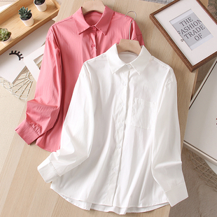 高支细腻精梳棉 舒适宽松版型 春季女士口袋休闲长袖衬衫 女衬衣