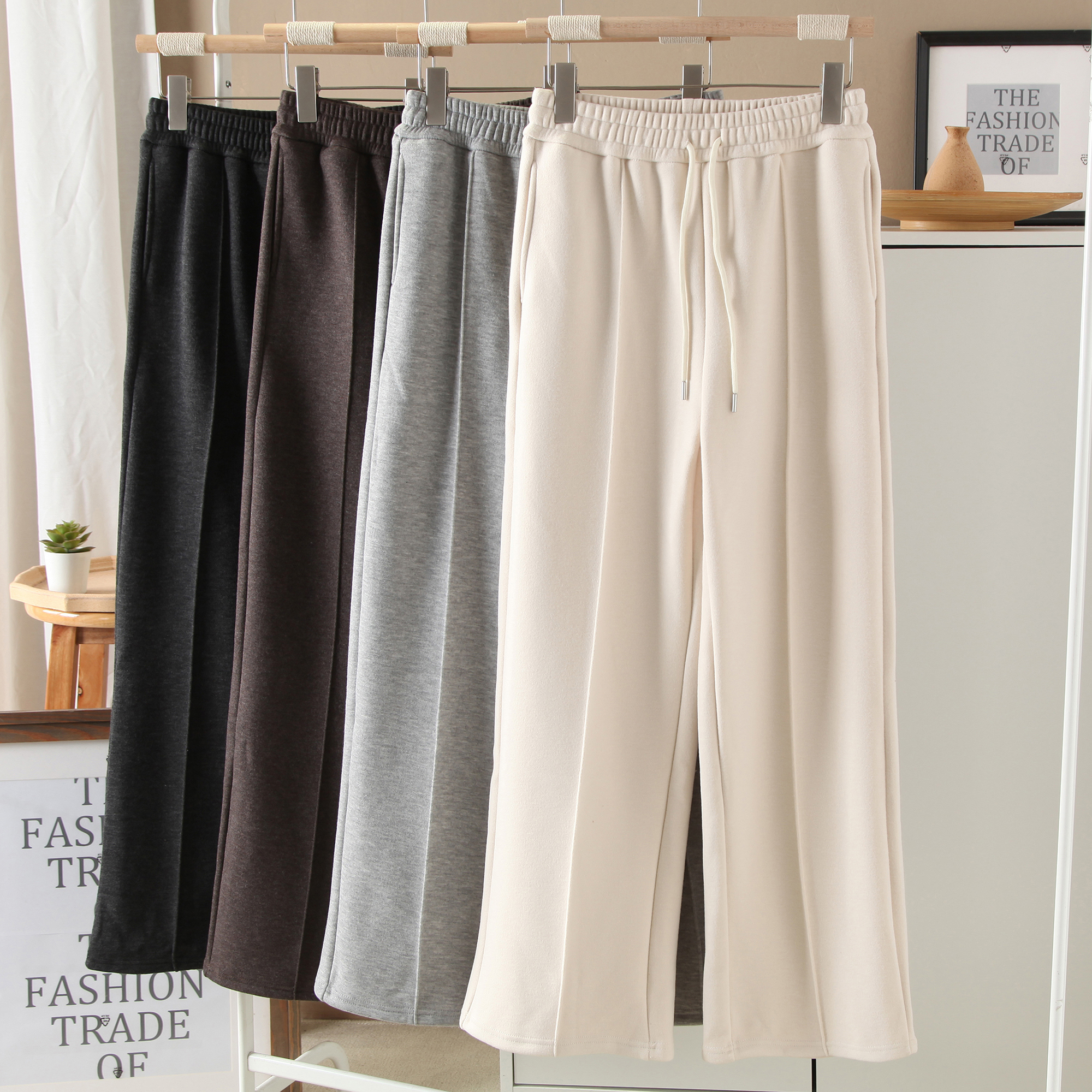 加绒加厚垂感宽松直筒裤