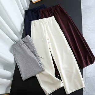 女宽松棉质松紧腰阔腿裤 百搭直筒长裤 抽绳休闲裤 春夏高腰运动裤